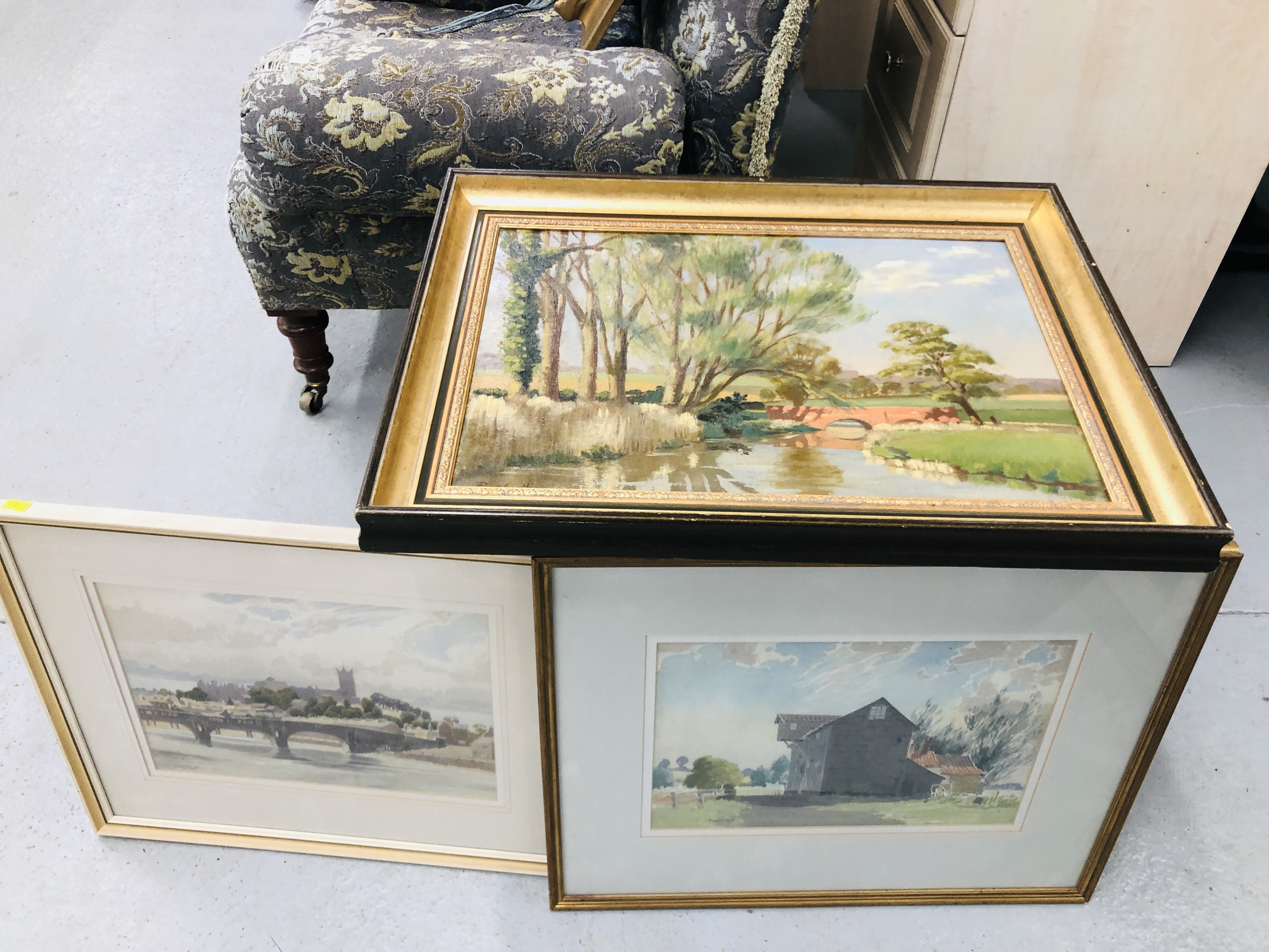 A FRAMED OIL ON CANVAS OF RIVER SCENE BEARING SIGNATURE PAUL SMYTH ALONG WITH TWO FURTHER