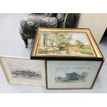 A FRAMED OIL ON CANVAS OF RIVER SCENE BEARING SIGNATURE PAUL SMYTH ALONG WITH TWO FURTHER