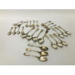 COLLECTION OF SILVER SPOONS TO INCLUDE 10 TEASPOONS, 4 TABLE SPOONS,