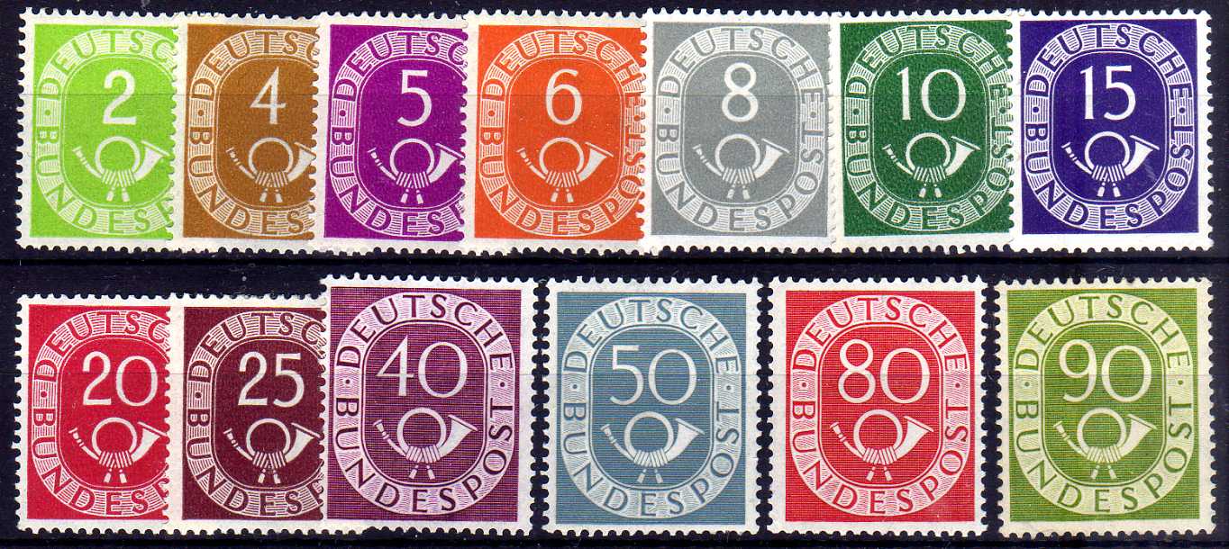 GERMANY: 1951-2 POSTHORNS PART SET OF TH