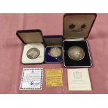 THREE BOXED SILVER MEDALLIONS, 1975 REFE