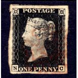 GB: 1840 1d BLACK PLATE 1B NC FINE USED,