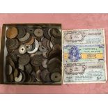 SMALL BOX MIXED COINS, FEW SILVER, ALSO