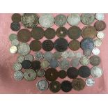 TUB OF MIXED OVERSEAS COINS, SEVERAL SIL