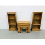 A PAIR OF MEXICAN WAXED PINE BOOKSHELVES (EACH W 46CM, H 104CM.