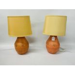 A PAIR OF "NATURAL WORLD" POTTERY TABLE LAMPS WITH SHADES - SOLD AS SEEN