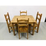 A MEXICAN WAXED PINE DINING SET COMPRISING OF TABLE AND FOUR CHAIRS (TABLE 100CM X 80CM)