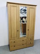 KINGSTOWN TOLEDO OAK FINISH 400RH GENTS THREE DOOR WARDROBE WITH FOUR DRAWER BASE AND MIRRORED