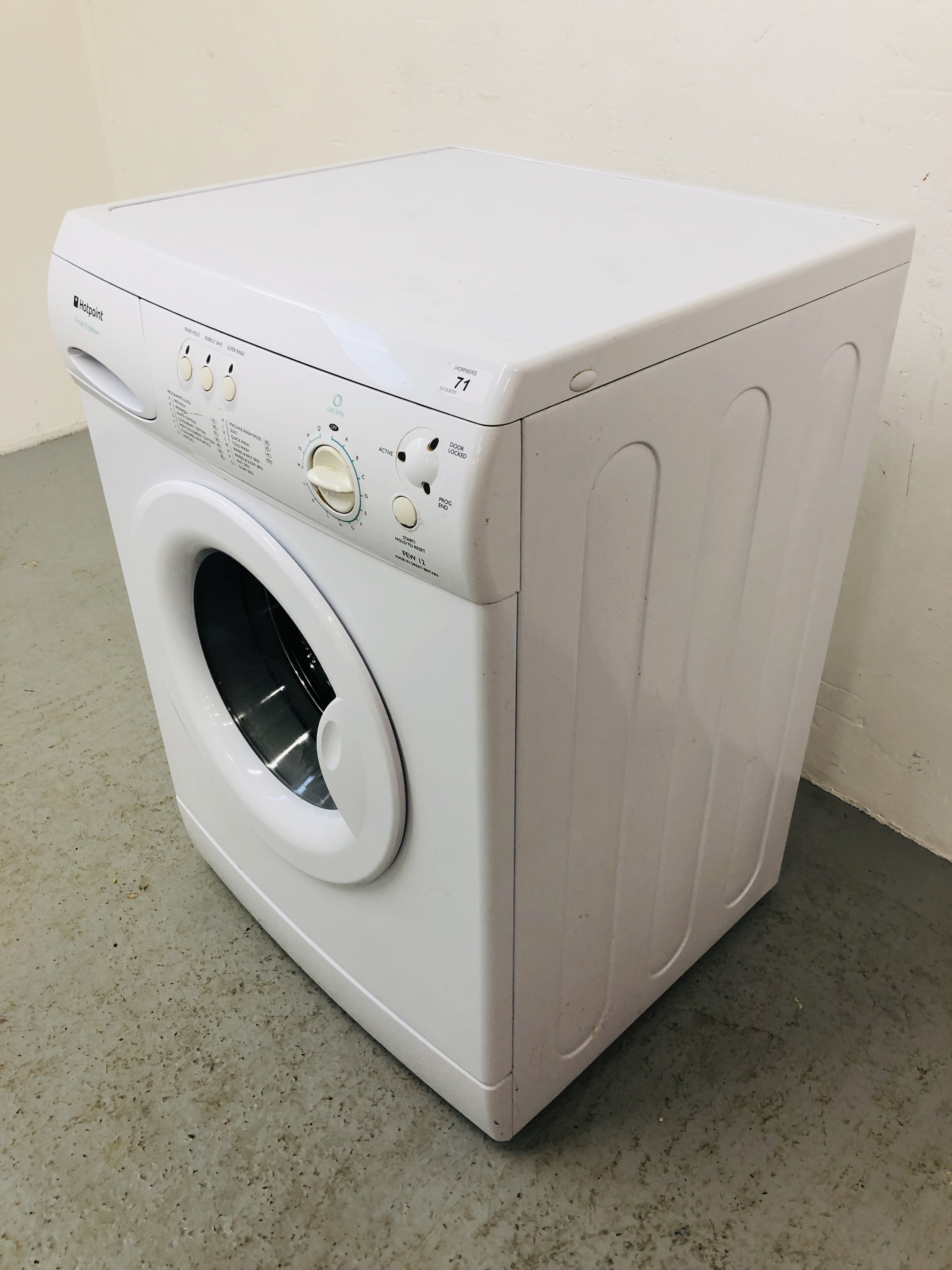 HOTPOINT FIRST EDITION 1200 SPIN WASHING MACHINE - SOLD AS SEEN - Image 5 of 5