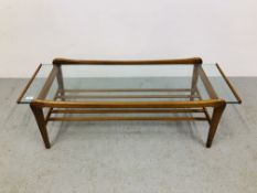 RETRO TEAK RECTANGLE GLASS TOP COFFEE TABLE L125cm,