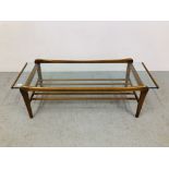 RETRO TEAK RECTANGLE GLASS TOP COFFEE TABLE L125cm,