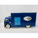 A HAND CRAFTED WOODEN MODEL OF FURNITURE REMOVAL LORRY WITH MOVING PARTS - LENGTH 70CM. HEIGHT 35CM.