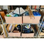 FIVE BOXES CONTAINING ASSORTED HOUSEHOLD SUNDRY TO INCLUDE CHRISTMAS LIGHTS, GLASSWARE,