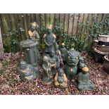 A COLLECTION OF 19 ORIENTAL GARDEN ORNAMENTS TO INCLUDE BUDDHA, FOO DOG, WARRIORS ETC.