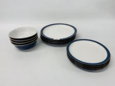 A FOUR PLACE SETTING OF DENBY IMPERIAL BLUE TABLEWARE (4 x DINNER PLATES, 4 x BREAKFAST PLATES,