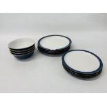 A FOUR PLACE SETTING OF DENBY IMPERIAL BLUE TABLEWARE (4 x DINNER PLATES, 4 x BREAKFAST PLATES,