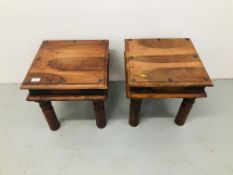 A PAIR OF RUSTIC HARDWOOD LAMP TABLES