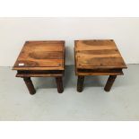 A PAIR OF RUSTIC HARDWOOD LAMP TABLES