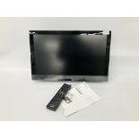 A SONY BRAVIA 22" FLAT SCREEN TV WITH REMOTE,