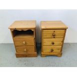 A HONEY PINE THREE DRAWER BEDSIDE CHEST AND WAXED PINE TWO DRAWER BEDSIDE CHEST