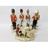 SET OF 6 ARMY OFFICERS & GUARDS (2 HAVE HAD HEADS RE-GLUED AND ONE IS MISSING PART OF HIS BATON)