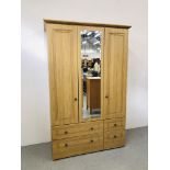 KINGSTOWN TOLEDO OAK FINISH 400RH GENTS THREE DOOR WARDROBE WITH FOUR DRAWER BASE AND MIRRORED