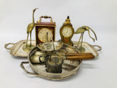 LE CASTEL CARRIAGE STYLE MANTEL CLOCK WITH PAINTED FLORAL DETAIL + ONE OTHER LARGE 2 HANDLED PLATED
