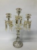 VINTAGE CRYSTAL 3 BRANCH CENTRE PIECE WITH LUSTRE DROPS