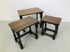 NEST OF THREE GRADUATED OAK OCCASIONAL TABLES