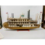 A WELL DETAILED AND HAND CRAFTED MODEL OF MISSISSIPPI PADDLE STEAMER - LENGTH 100CM.
