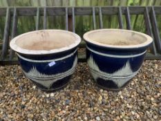 PAIR OF LARGE BLUE FINISH GARDEN PLANTERS