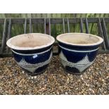 PAIR OF LARGE BLUE FINISH GARDEN PLANTERS