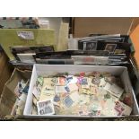 BOX ALL WORLD STAMPS ON LEAVES, STOCK CARDS AND LOOSE,