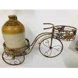 METAL WORK BICYCLE WITH VINTAGE STONEWARE BOTTLE "H.S.