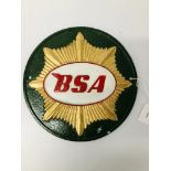 BSA MOTORCYCLE PLAQUE GREEN (R)