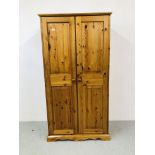 HONEY PINE 2 DOOR WARDROBE H72 inch, W37 1/2 inch,