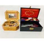 2 X JEWELLERY BOXES OF CONTENTS TO INCLUDE COSTUME JEWELLERY, BEADS AND BROOCHES,