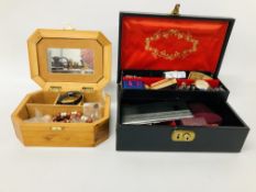 2 X JEWELLERY BOXES OF CONTENTS TO INCLUDE COSTUME JEWELLERY, BEADS AND BROOCHES,