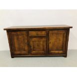 HEAVY OAK THREE DOOR SINGLE DRAWER SIDEBOARD