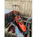 A FLYMO VISIMO ELECTRIC LAWN MOWER AND A BOSCH ELECTRIC HEDGE TRIMMER MODEL AHS 4-16 - SOLD AS SEEN