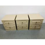 THREE MATCHING LIGHT ASH FINISH TWO DRAWER BEDSIDE CHESTS (EACH W 46CM. H 53CM.