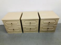 THREE MATCHING LIGHT ASH FINISH TWO DRAWER BEDSIDE CHESTS (EACH W 46CM. H 53CM.