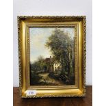 GILT FRAMED OIL ON CANVAS "VALLEY FARM" PROBABLY ALBERT GILBERT SIGNED WITH THE MONOGRAM A.G. 32.