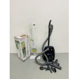A MORPHY RICHARDS 9 IN 1 UPRIGHT AND HANDHELD STEAM CLEANER AND A SEBO AIRBELT K1 KOMFORT VACUUM