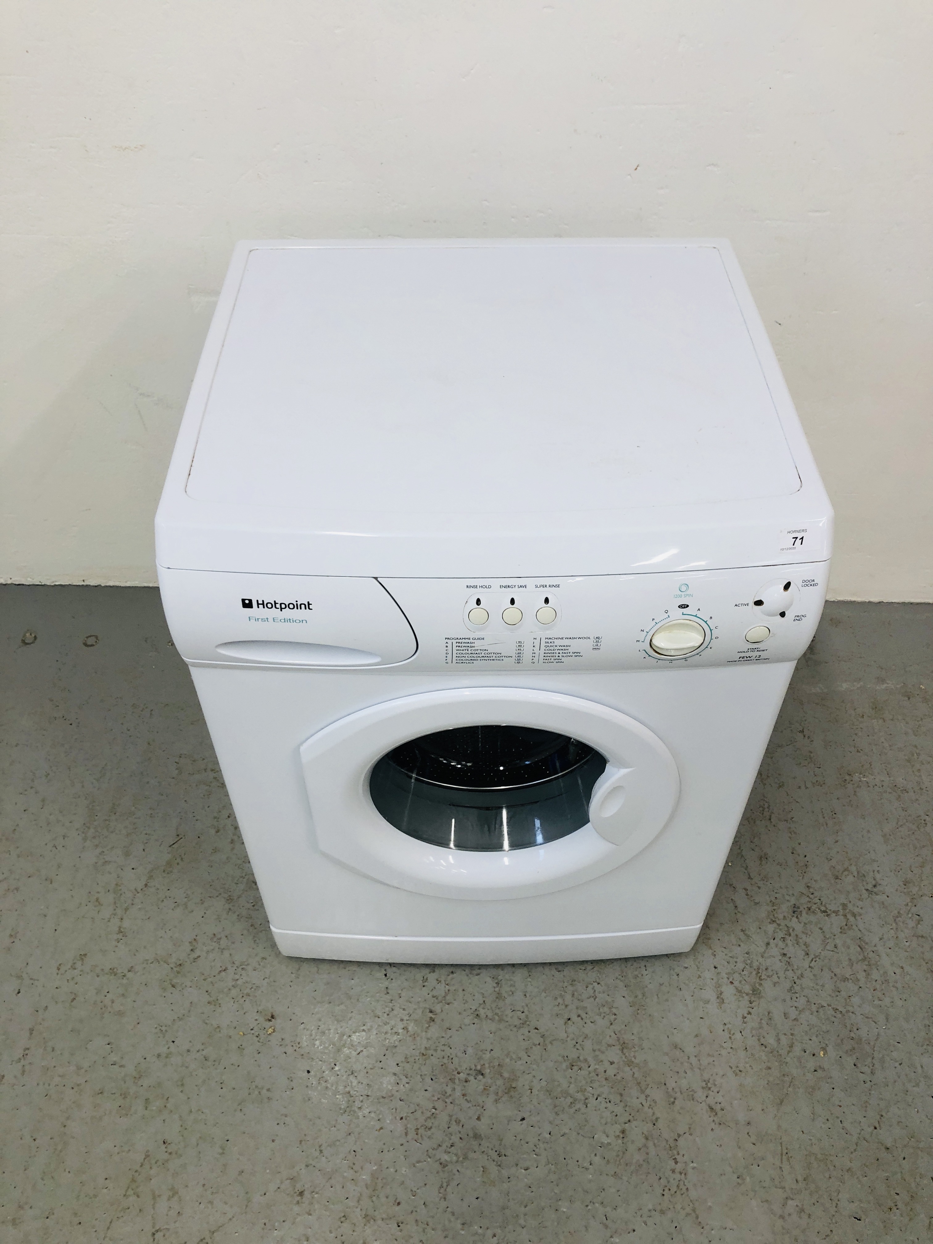 HOTPOINT FIRST EDITION 1200 SPIN WASHING MACHINE - SOLD AS SEEN - Image 2 of 5