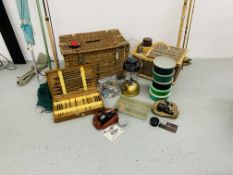 A PERSONAL COLLECTION OF FISHING EQUIPMENT TO INCLUDE ALLCOCKS "THE BENNY ASHURST TRENT ROD",