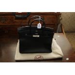 A Hermes type faux ostrich 35cm Birkin style handbag, with accompanying paperwork