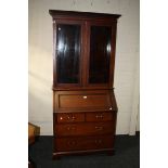 An Edwardian inlaid mahogany bureau bookcase, 91cm wide