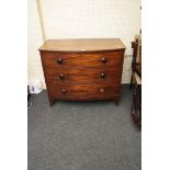 A Regency mahogany three drawer bow front commode chest, with splayed feet