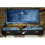 A vintage lacquered Amati Kraslice Super Classic tenor brass saxophone in fitted case